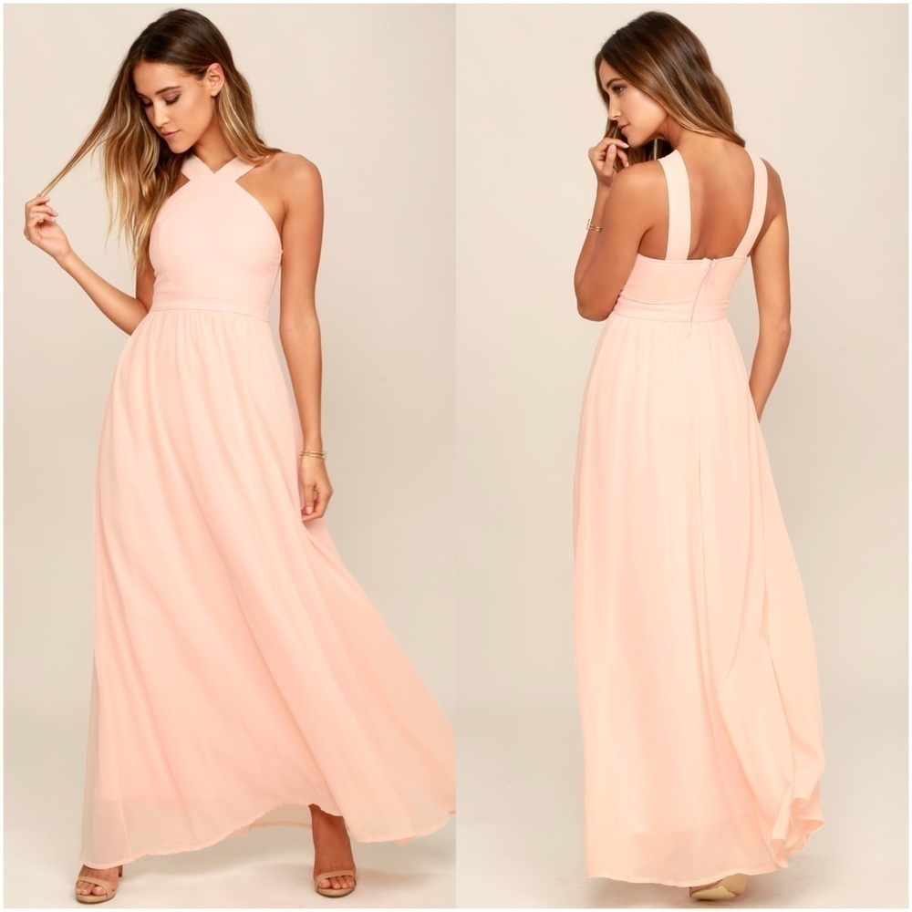 LULU’S Air Of Romance Peach Maxi Dress